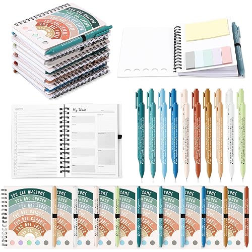 Janlaugh 60 Pcs Mental Health Awareness Gifts Wellness Gifts Bulk Include 30 Mental Health Planners Journals with Sticky Notes 30 Positive Affirmation Pens Self Care Item for Coworker Teacher Student
