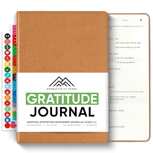 Gratitude & Self-Care Journal - Guided Mindfulness & Mental Health Journal All-in-One with Prompts for Self Discovery - Daily Journal for Men & Women by PRODUCTIVITY STORE (A5, Brown)