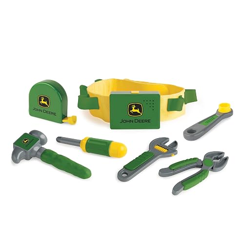 John Deere Deluxe Talking Toolbelt - 7-Piece Kids Tool Set - Interactive Construction Toys - Interactive Toddler Tools Playset - Green - 7 Count - Preschool Toys Ages 2 Years and Up | 7-Piece Toddler Tool Set, Sound Effects, Interactive Toddler Tools, Officially Licensed John Deere, Ages 2 Years+