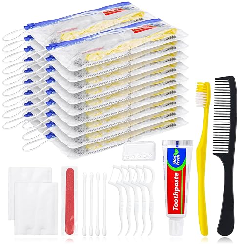 100 Set Personal Hygiene Kit Bulk,Disposable Toothbrushes with Toothpaste | 7-in-1 Travel Toiletry Kit,Homeless Care Package Supplies Bulk for Charity,Guests,Hotel,Church