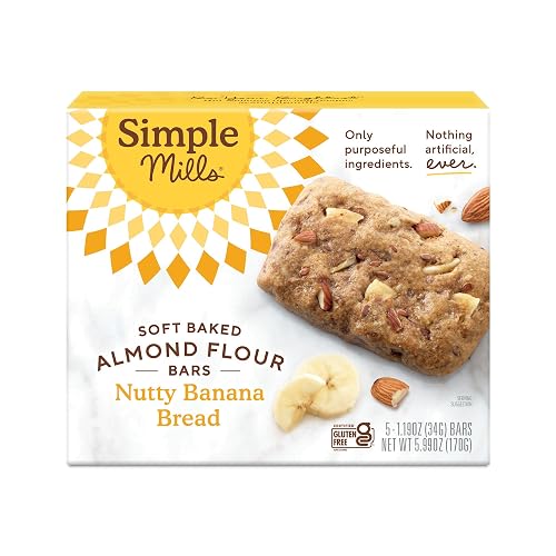 Simple Mills Almond Flour Soft Snack Bars, Nutty Banana, 1pk, 5ct, 1.19oz | Certified Gluten Free Breakfast Bars, Delightfully Nutritious, Homemade Taste, Grain Free, Corn Free, Dairy Free