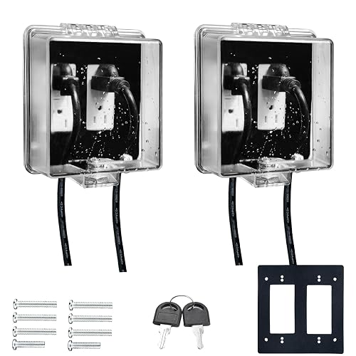 PILISPARK 2-Gang Baby Safety Dual Outlet Cover Box - Key Lock for Much Better Toddler Proofing, Easier Operation, Simple 4 Step Install,Provides Extra Space Inside for Plugs,Adapters,Clear(2pack)