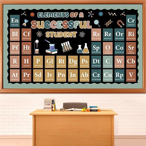 Science Bulletin Board Set Retro Boho Classroom Decor Chemistry Periodic Table of Elements Bulletin Board Scientist Lab Motivational Paper Cutouts for High School Wall Teacher Supplies
