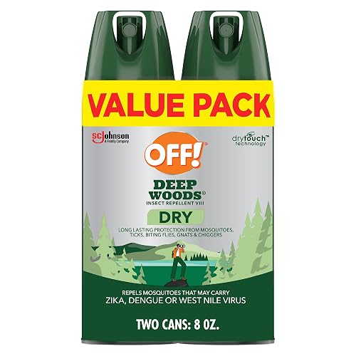 OFF! Deep Woods Dry Insect & Mosquito Repellent Bug Spray, 4 oz, (2-Pack) | Aerosol Spray, 25% DEET Formula, Non-Greasy, Long Lasting Protection from Mosquitoes, Ticks, Biting Flies, Gnats, Chiggers