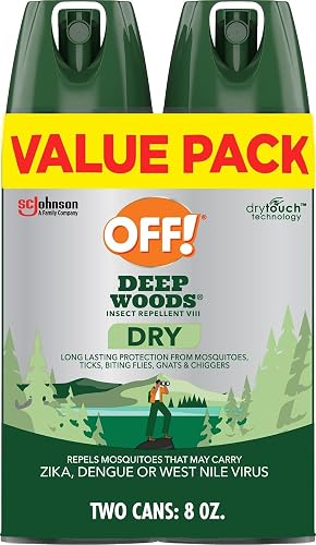OFF! Deep Woods Insect Repellent Aerosol, Dry, Non-Greasy Formula, Bug Spray with Long Lasting Protection from Mosquitoes and Ticks, 4 Oz, (Pack of 2) | Aerosol Spray, 25% DEET Formula, Non-Greasy, Long Lasting Protection from Mosquitoes, Ticks, Biting Flies, Gnats, Chiggers