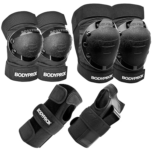 BODYPROX Knee Pads Elbow Pads Wrist Guards Set for Inline Skating, Skateboarding, Roller Derby and BMX Ride.