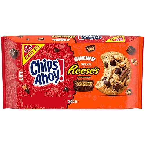 CHIPS AHOY! Chewy Chocolate Chip Cookies with Reese's Peanut Butter Cups, Family Size, 14.25 oz | Fudgy Chocolate Chip Cookies, Family Size, Certified Kosher