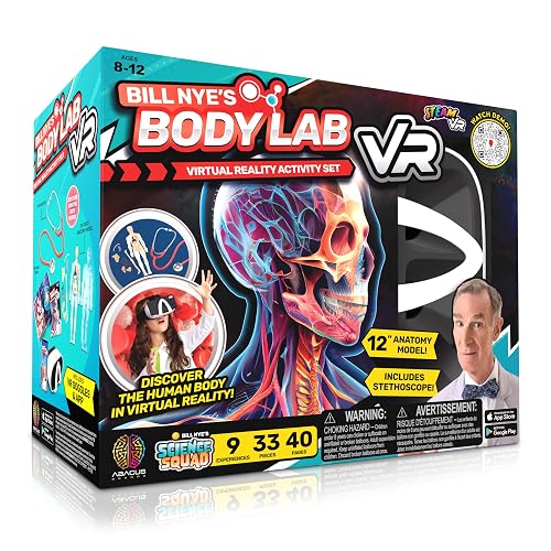 Abacus Brands Bill Nye's Science Squad Body Lab VR- Kids STEM Activity Set | Virtual Reality Goggles, 30-pc Human Anatomy Model, Working Stethoscope, 40-pg Educational Book, Hands-On Experiment, Ages 8+