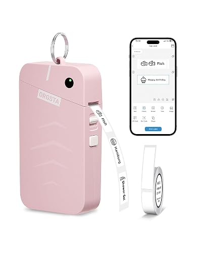 ORGSTA Label Maker, S001 Portable Bluetooth Label Maker Machine with Tape | Thermal Label Printer for Home, Office, School Organization, Wireless Mini Labeler, Sticker Maker, Multiple Templates, Pink
