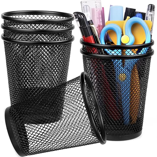 QYH Mesh Pencil Holder for Desk 6 Pack, Metal Pen Cup Black | Pen Holder for Desk, Desk Organizer for Office, Business, School & Home