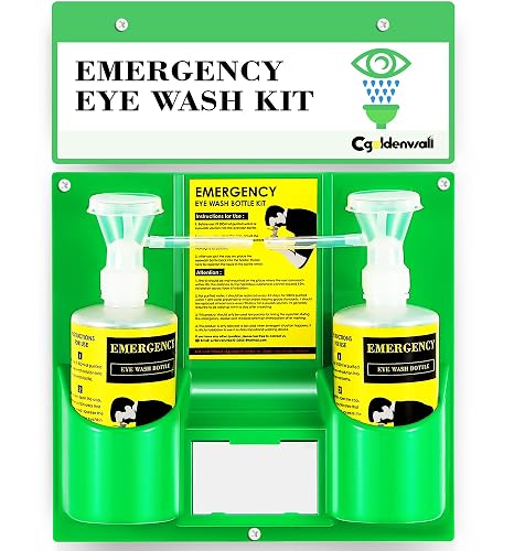 CGOLDENWALL Eye Wash Station Portable Emergency Eye Wash Kit, Wall Mounted Eyewash Station OSHA Approved, 2 * 16.9oz Bottles, with Mirror & Emergency Sign, Safety Material, NO Solution