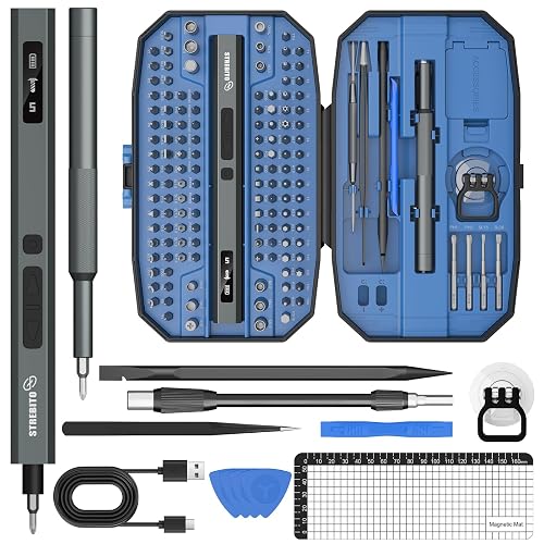 STREBITO Mini Electric Screwdriver Set 155 in 1, Small Electric Screwdriver | Upgraded 5 Torque & Indicator, 140 S2 Magnetic Bits, 500mAh Battery, Electronics Tool Kit for RC, Computer, PC, Laptop, Phone