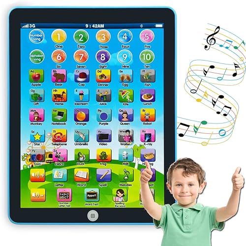 GAGINAN Kids Learning Pad/Tablet Interactive Toddler Toys with Words Numbers Alphabets Music English Electronic Educational Toy for Preschool Boys & Girls 2 3 4 5 6Years Old(Blue)