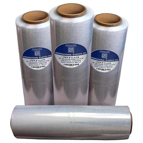 International Plastics Co. 18" Stretch Film/Wrap 1500 feet 80 Gauge, 4 Pack | 7 Layers Industrial Strength up to 800% Stretch 20 Microns Clear Durable Adhering Packing Moving Heavy Duty Shrink Film