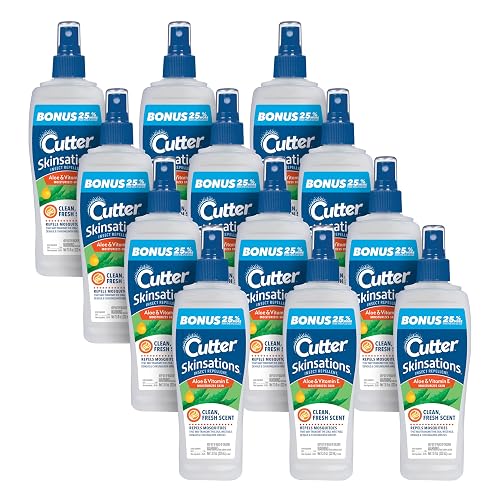 Cutter Skinsations Insect Repellent (12 Pack), Repels Mosquitos, Ticks, Gnats, Fleas, 7% DEET, 6 fl Ounce (Pump Spray) | Repels Mosquitoes, Ticks, Gnats, Biting Flies, Chiggers & Fleas, 7% DEET, Contains Aloe & Vitamin E, Clean Fresh Scent