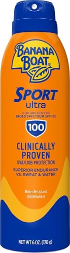 Banana Boat Sport SPF 100 Sunscreen Spray, 6 oz | High SPF sunscreen, Sweat and water resistant sunblock spray, UVA/UVB broad spectrum protection, Lightweight formula