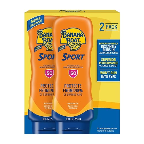 Banana Boat Sport Sunscreen Lotion, SPF 50, 10 Oz Each, Twin Pack | HIGH-PERFORMANCE SUNSCREEN with a non-greasy feel and won't clog pores