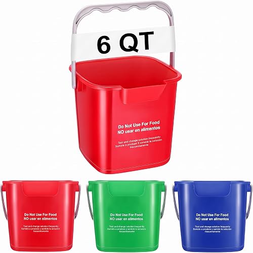 Uiifan 3 Pcs 6 Quart Cleaning Bucket Small Sanitizing Square Bucket Detergent Pail Plastic Cleaning Pail with Handles and Measurements Spout for Home Commercial Restaurant Kitchen Office(Multicolor)