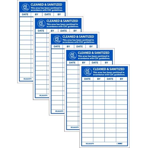 NMC ML86APR Cleaned & Sanitized, Label, 5X3, Removable Adhesive Backed Vinyl, Pack of 5