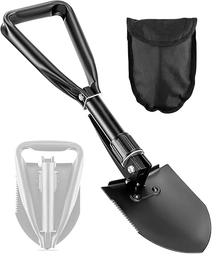 PLACHIDAY Digging Shovel, 18.5'' Lightweight Camping Shovel Portable High Carbon Steel Folding Mini Trowels for Outdoor Camping Backpacking Hiking Car Emergency Home Garden