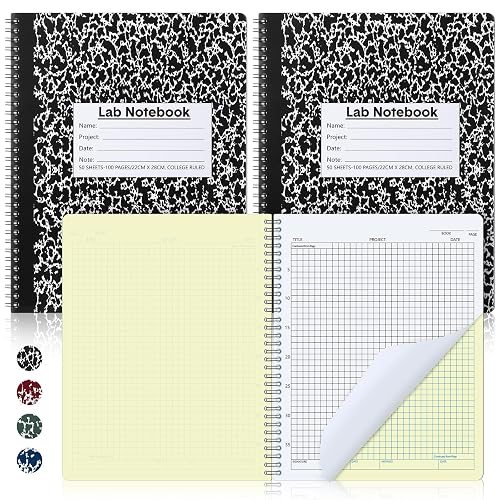 Affrolling 2 Pack Carbonless Lab Notebook Carbon Copy 8.5'' x 11'' | 50 Sets of Pages 100 Pages Total, Laboratory Engineering Chemistry Notebook, Science Grid, Coil Binding, Black and White