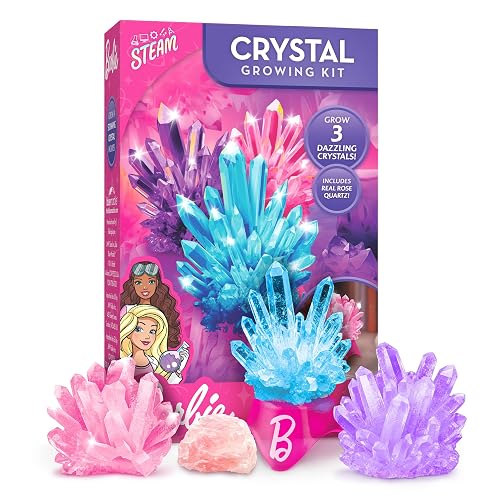 Barbie Crystal Growing Kit with 3 Sparkling Crystals for Kids Ages 8-12 | Grow 3 Crystals in Blue, Pink, and Purple, Crystal Science Experiment, Geology Activity, STEM Learning, The STEAM Lab