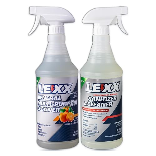 LEXX® Citric Acid Multi-Purpose Cleaner + Food Contact Sanitizer Bundle | Clean then sanitize, no rinse food contact sanitizer kills 99.999% of bacteria in one minute, 32 fl oz each