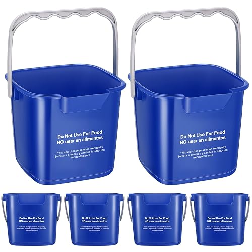Roshtia 6 Pcs 6 Quart Cleaning Sanitizer Buckets Square Pails, Blue | Sanitation Pails for Restaurant Kitchen Office, Handle, Non-food Grade Detergent Containers, Square Utility Bucket
