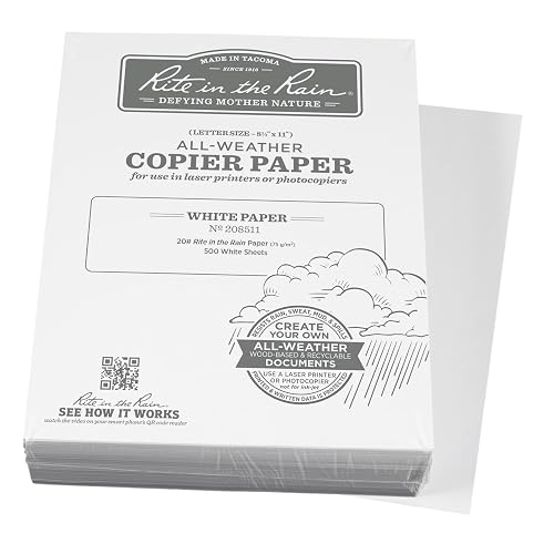 Rite in the Rain Weatherproof Bulk Copier Paper, 8.5" x 11", 20# White, 500 Sheet Pack (No. 208511X)