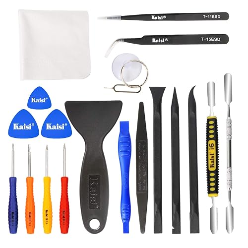 Kaisi Professional Electronics Opening Pry Tool Repair Kit Metal Spudger | Non-Abrasive Nylon Spudgers and Anti-Static Tweezers for Cellphone iPhone Laptops Tablets and More, 20 Piece