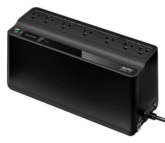 APC UPS 600VA/330W Battery Backup for Computer, Router, NAS, BE600M1 | Power through utility outages (23 minutes @ 100W). UL certified, USB charging. UPS backup battery with 490 J surge protection