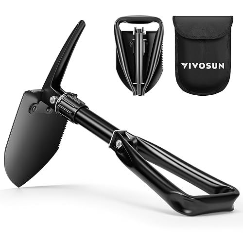 VIVOSUN Folding Camping Shovel, 18'' Survival Shovel with High Carbon Steel | Portable Small Shovel, Tactical Entrenching Tool for Hiking, Digging, Backpacking, Gardening, Off Road, Beach