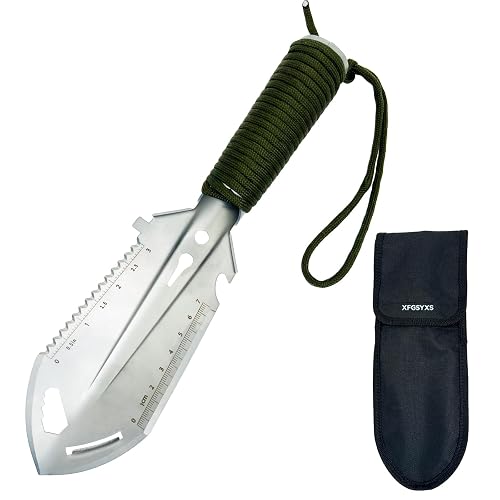 Small Camping Shovel, 9 in 1 Mini Hand Shovel, Portable Backpacking Trowel, Ultralight Compact Multitool for Camping, Gardening, Outdoor Survival, Silver