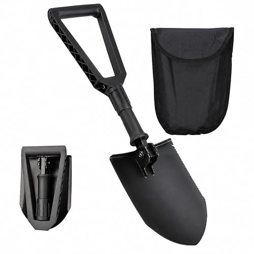 Gfutebol Folding Camping Shovel, Tactical Survival Tool with Pouch | Portable entrenching tool, carrying pouch, folds compact, for hiking, off-road recovery, gardening, emergency prep