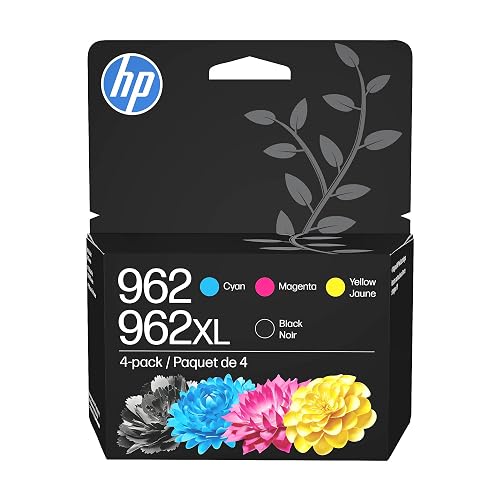HP Original 962 Cyan, Magenta, Yellow / 962XL Black Ink Cartridges (4-Pack) | Works OfficeJet 9010 Series, OfficeJet Pro 9010, 9020 Series | Eligible for Instant Ink | 3JB34AN