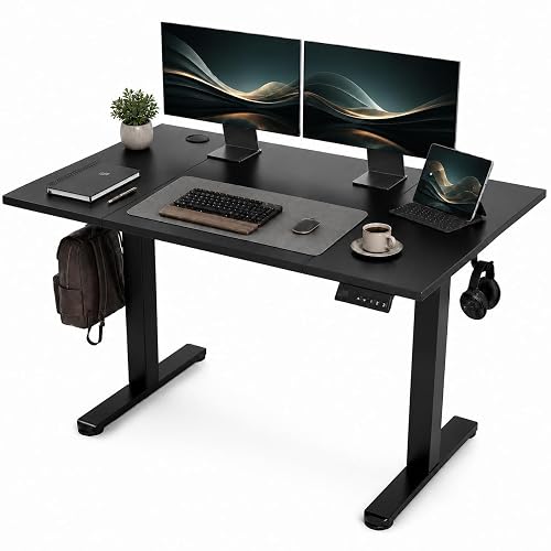 Claiks Electric Standing Desk 48x24 Inch Adjustable Desk, Black | 156lbs weight capacity, 3 memory presets, industrial steel frame, cable management hub, adjustable height , easy assembly