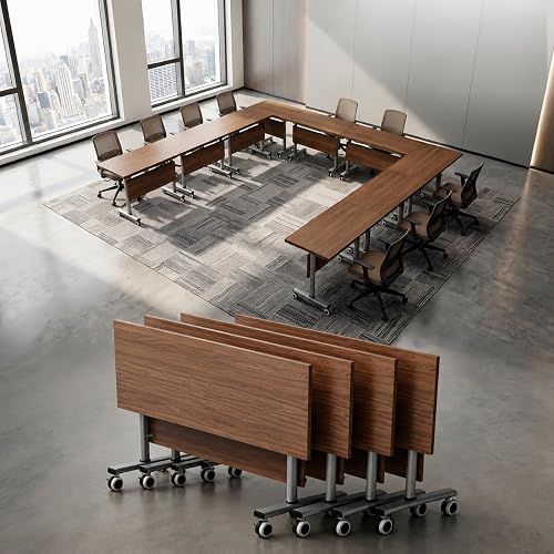 12Pack Commercial Folding Conference Room Tables,Modern Meeting Tables,Mobile Training Table with Wheels,Flip Top Rolling Seminar Meeting Table for Training Center,Meeting,Classroom,Office