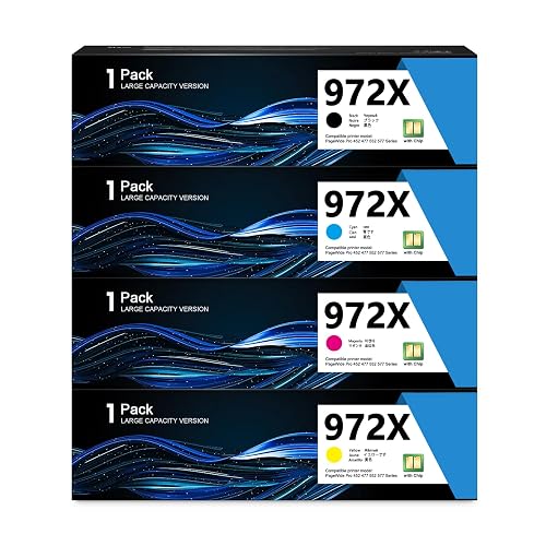 972X Ink Cartridges High Yield for PageWide Pro 452dn 452dw 452dwt 477dn | 477dw 477dwt 552dw 577dw 577z Printer Ink Replacement for HP972X Ink Cartridge 972A 972X Black Cyan Magenta Yellow (4-Pack)