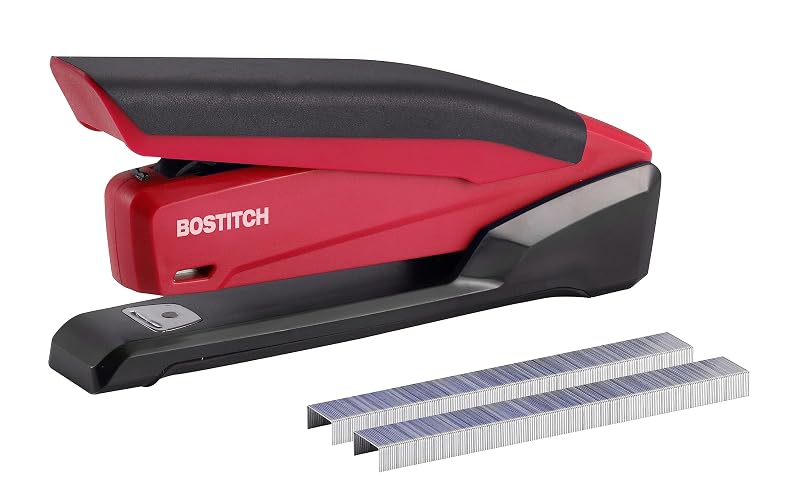 Bostitch Office Executive 3 in 1 Stapler, One Finger, 20 Sheet, Red | 210 Staples Included, Jam Free Stapling, Opens for Tacking, One-Finger Stapling, Sleek and Durable Design