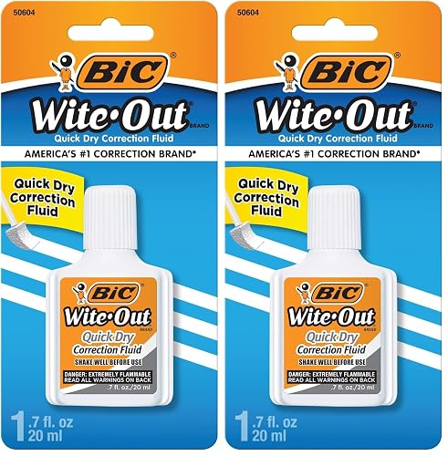 BIC Wite-Out Correction Fluid, White, 20mL | Quick Dry | Easy Application | 2-Pack