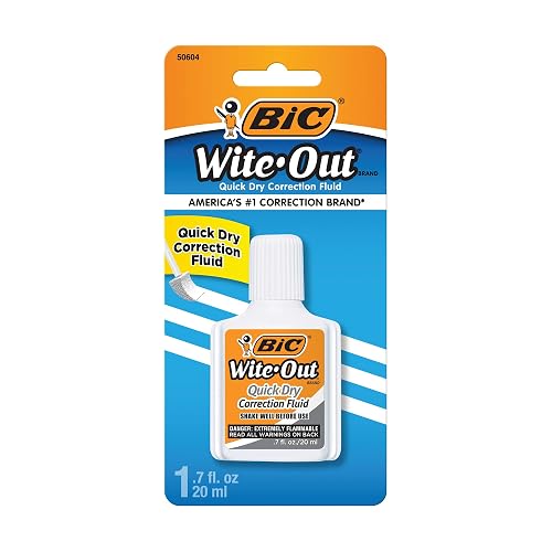 BIC Wite-Out Quick Dry Correction Fluid, 20mL, White, 1-Count Pack | Quick Drying Formula for Fast Corrections | Neat, Precise Application | Covers Ink, Photocopies, And Permanent Marker