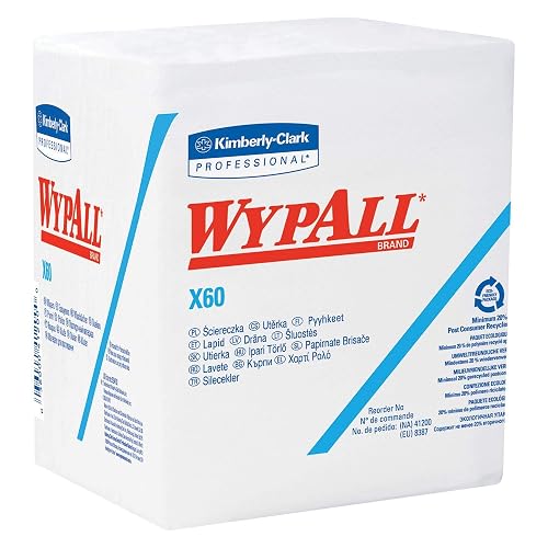 WYPALL X60 Teri Reinforced Wipers, Quarterfold, 12.5 x 13,White, 76 per Box