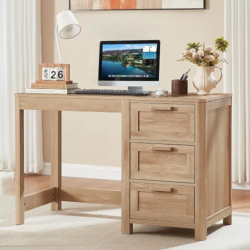 Joaxswe 48-Inch Farmhouse Home Office Desk with 3 Drawers,Natural | 48"W x 22"D farmhouse desk with 3 drawers, rounded corners and wood grain finish for home office, bedroom and study spaces