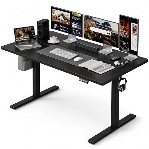 Grandder 55x32 Large Electric Standing Desk, Height Adjustable Computer Desk with 2 Memory Presets, 31.5" Deep Desktop Sit Stand Desk Home Office Desk Workstation Table with Hooks, Black