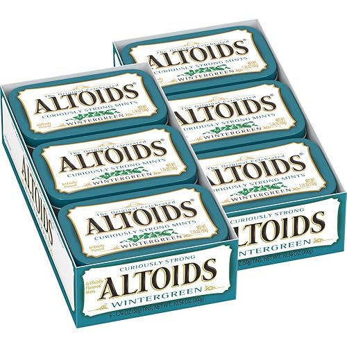 ALTOIDS Wintergreen Hard Breath Mints, Bulk Size, 1.76 oz Tin, 6 ct, 2 Pack | Wintergreen mints in a pocketable tin, keep in your desk to freshen breath at work, on commutes, travel and on the go