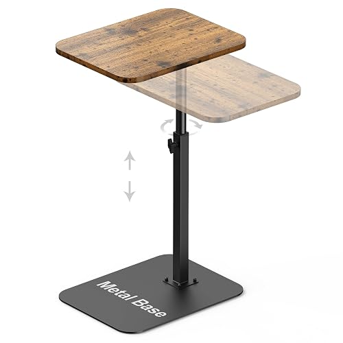 TV Tray Table Adjustable Height Swivel Couch Table with Heavy Metal Base | Slides Under Sofa, C-Shaped Side Table for Living Room, Bedroom, Bathroom, Study, and Small Spaces