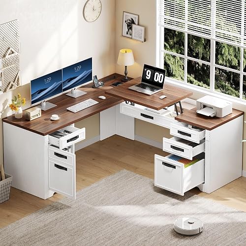 YITAHOME 60-Inch L Shaped Executive Desk with Lift Top, Power Outlets | The L-shaped layout uses corner space efficiently while providing room for work, study, or gaming.