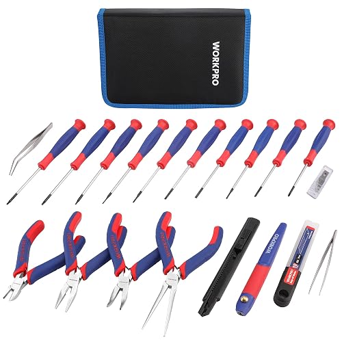 WORKPRO 33PCS Precision Repair Tool Kit, Screwdriver, Pliers Set with Pouch | Craft & Utility Knife, Precision Tweezers, Electronic Repair Applications, Portable Storage, Multi-Purpose DIY