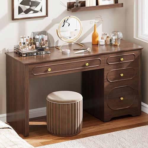Vabches Executive Desk 47" with 3 Storage Drawers & A File Drawer, Walunt | Farmhouse Computer Desk for Writing and Study, Home Office Workstation, Wood Bedroom Furniture