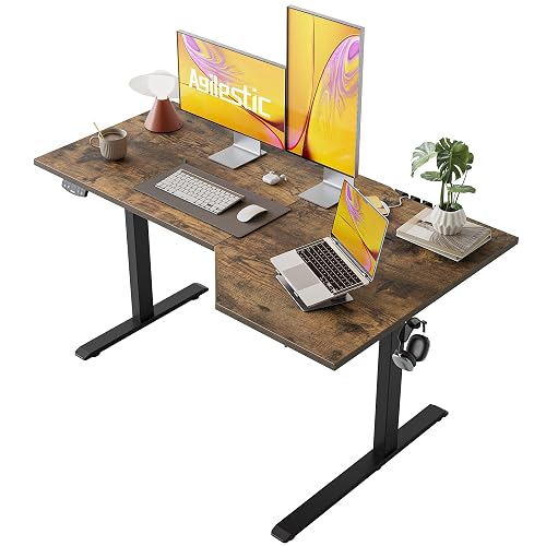 Agilestic 55 x 32 Inch Corner L Shaped Electric Standing Desk, Rustic Brown | Electric Height Adjustable, L-shape Workspace, Sturdy Steel Frame, Memory Preset, Hooks, 154 lbs, Easy Assembly, Splice Board